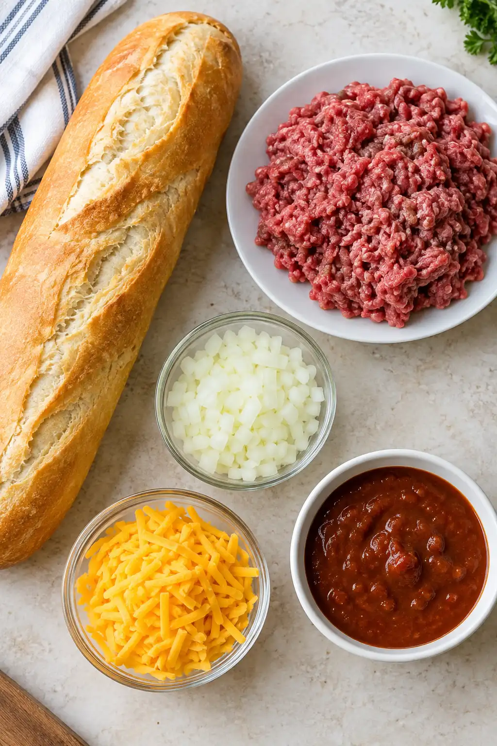 Sloppy Joe French Bread Slices with saucy ground beef, melted cheese, and crisp French bread